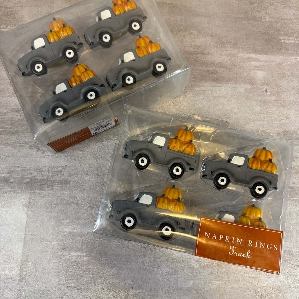 Fall Harvest Pumpkin Truck Napkin Rings Set
